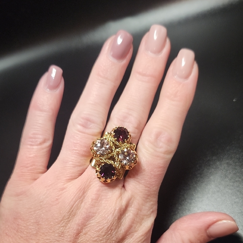 Elegant Gold and Purple Statement Ring 9.5-10